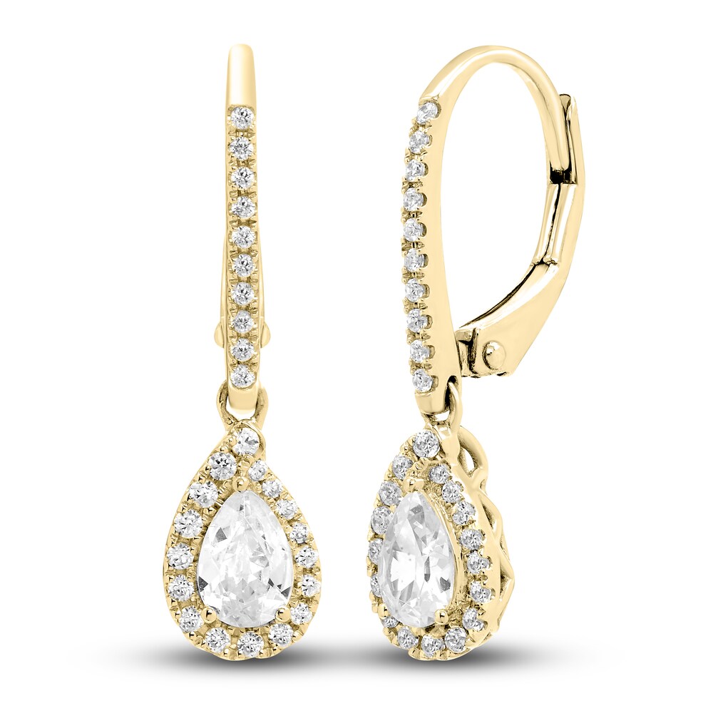 Diamond Halo Dangle Earrings 3/4 ct tw Round/Pear 14K Yellow Gold whrMav6h