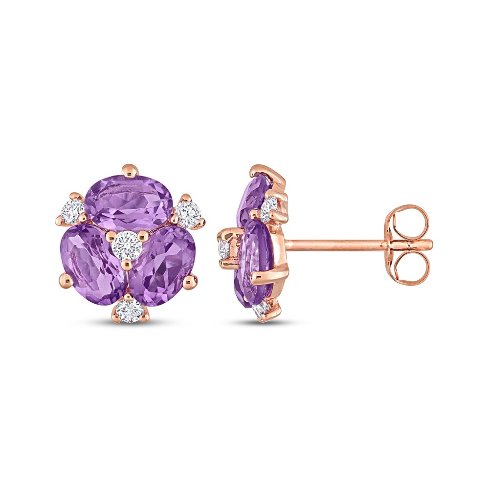 Natural Amethyst Stud Earrings 1/4 ct tw Diamonds 14K Rose Gold wiItd9Tl