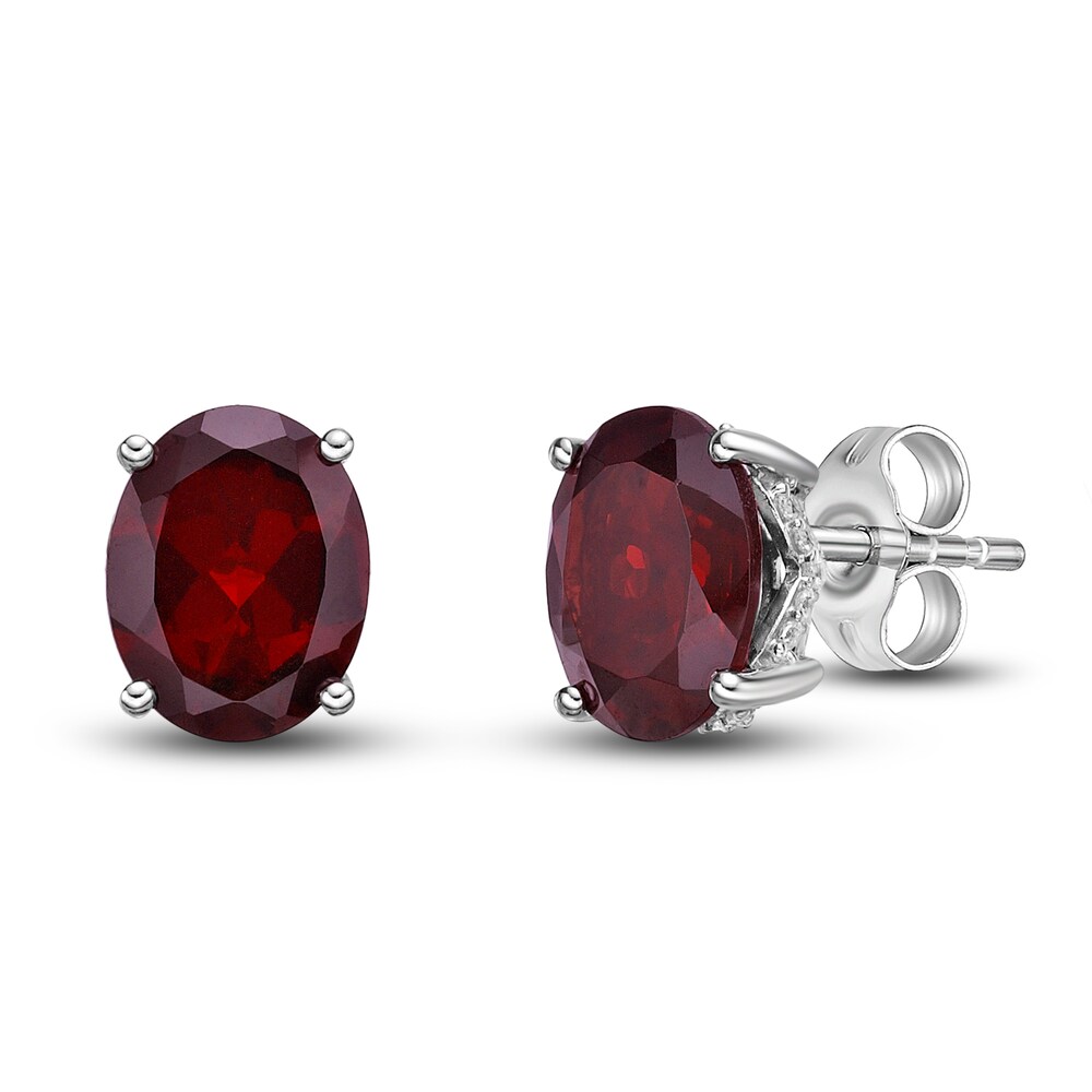 Natural Garnet Stud Earrings 1/8 ct tw Diamonds 10K White Gold wjfF0jgj