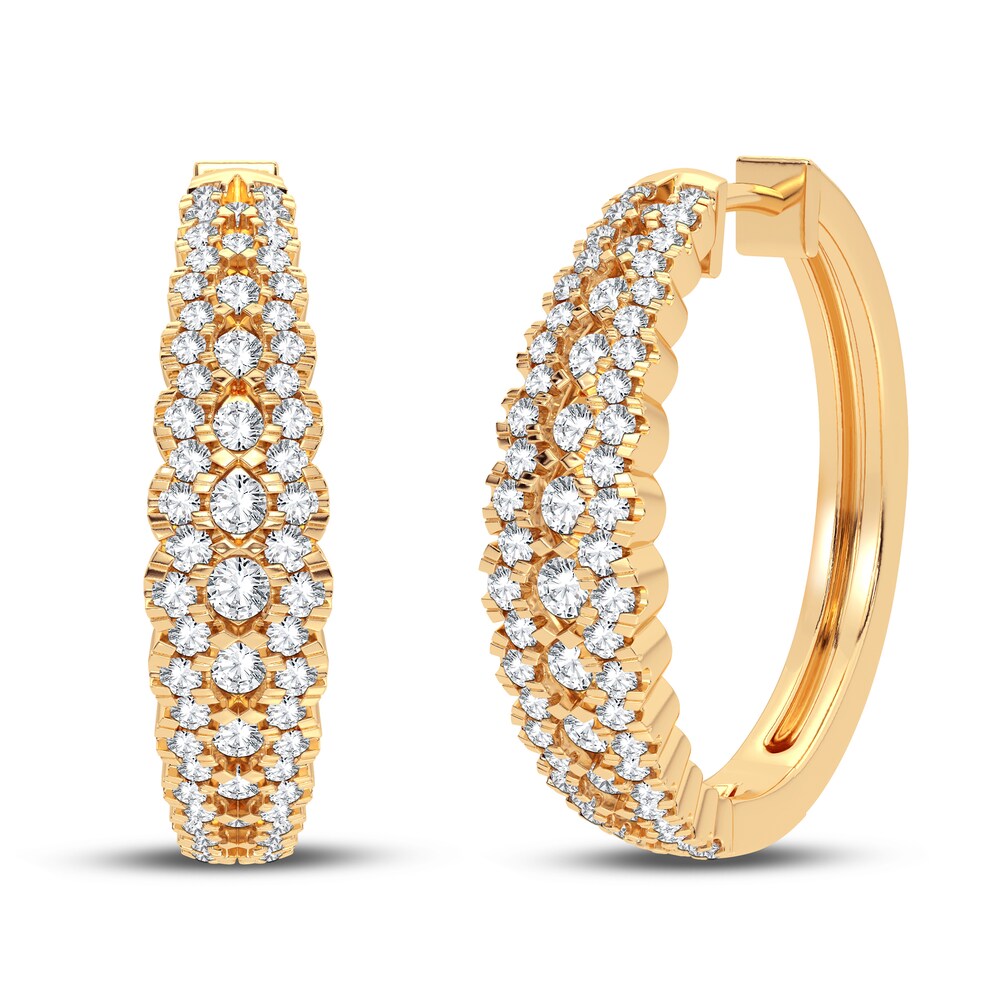 Diamond Hoop Earrings 1 ct tw Round 14K Yellow Gold wp9Rl5cS