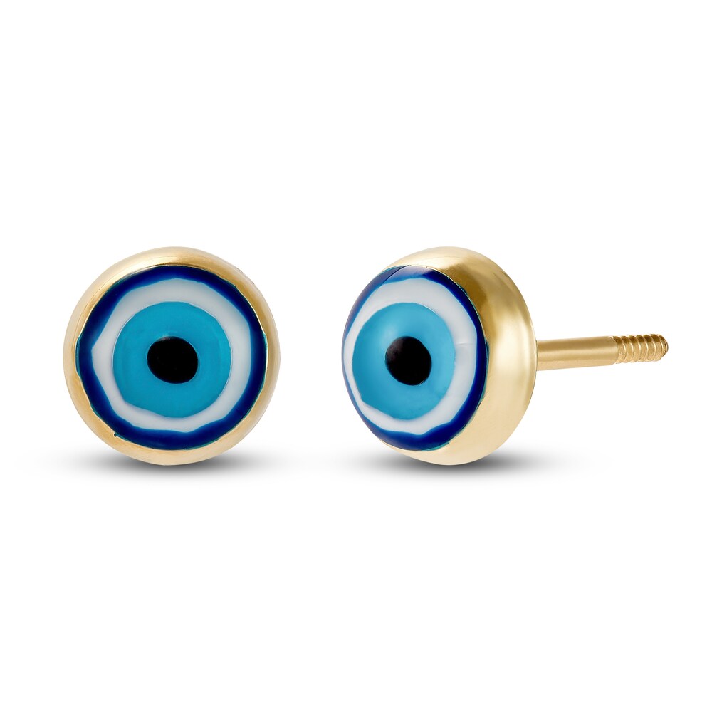 Glass Evil Eye Earrings Blue/White/Black Enamel 14K Yellow Gold wpMbyCq9
