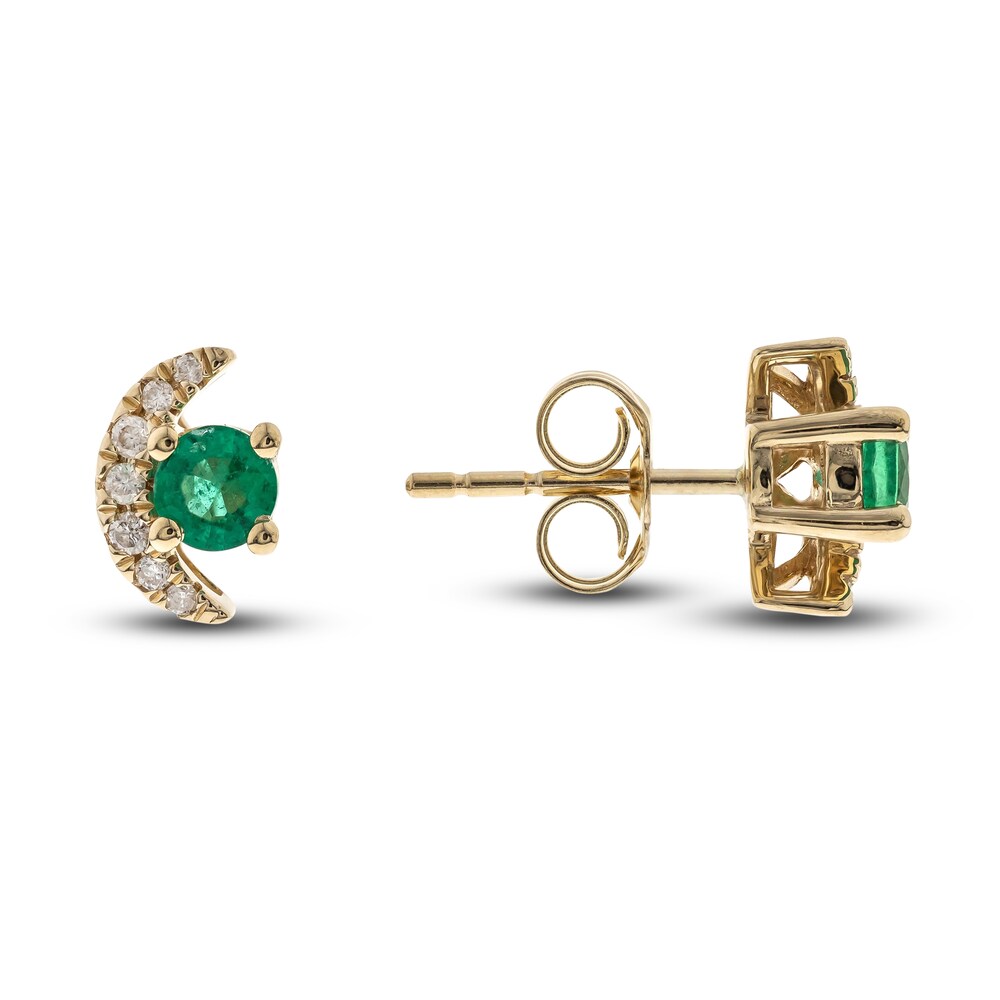 Natural Emerald Earrings 1/15 ct tw Diamonds 14K Yellow Gold wrY5CXc2
