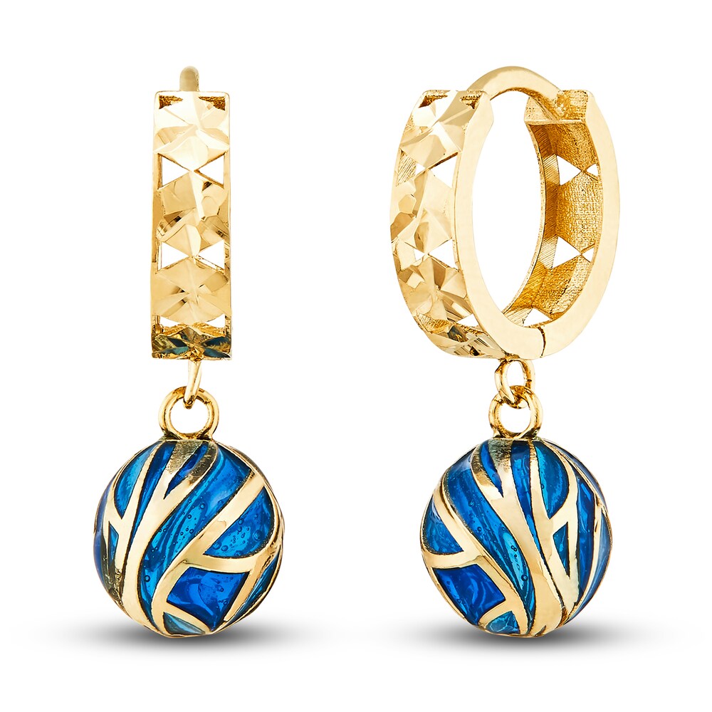 Italia D'Oro Blue Enamel Diamond-Cut Dangle Earrings 14K Yellow Gold wsRUJu18