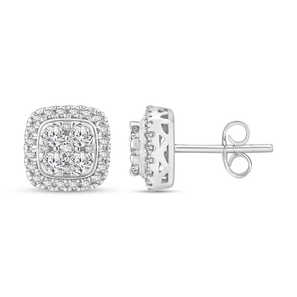 Diamond Stud Earrings 1 ct tw Round 14K White Gold wvljyWos