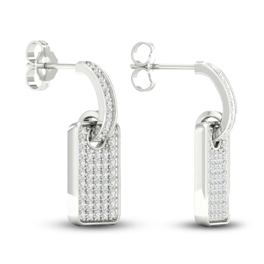 Men\'s Lab-Created Diamond Drop Earrings 3/4 ct tw Round 14K White Gold wxfaPsPP