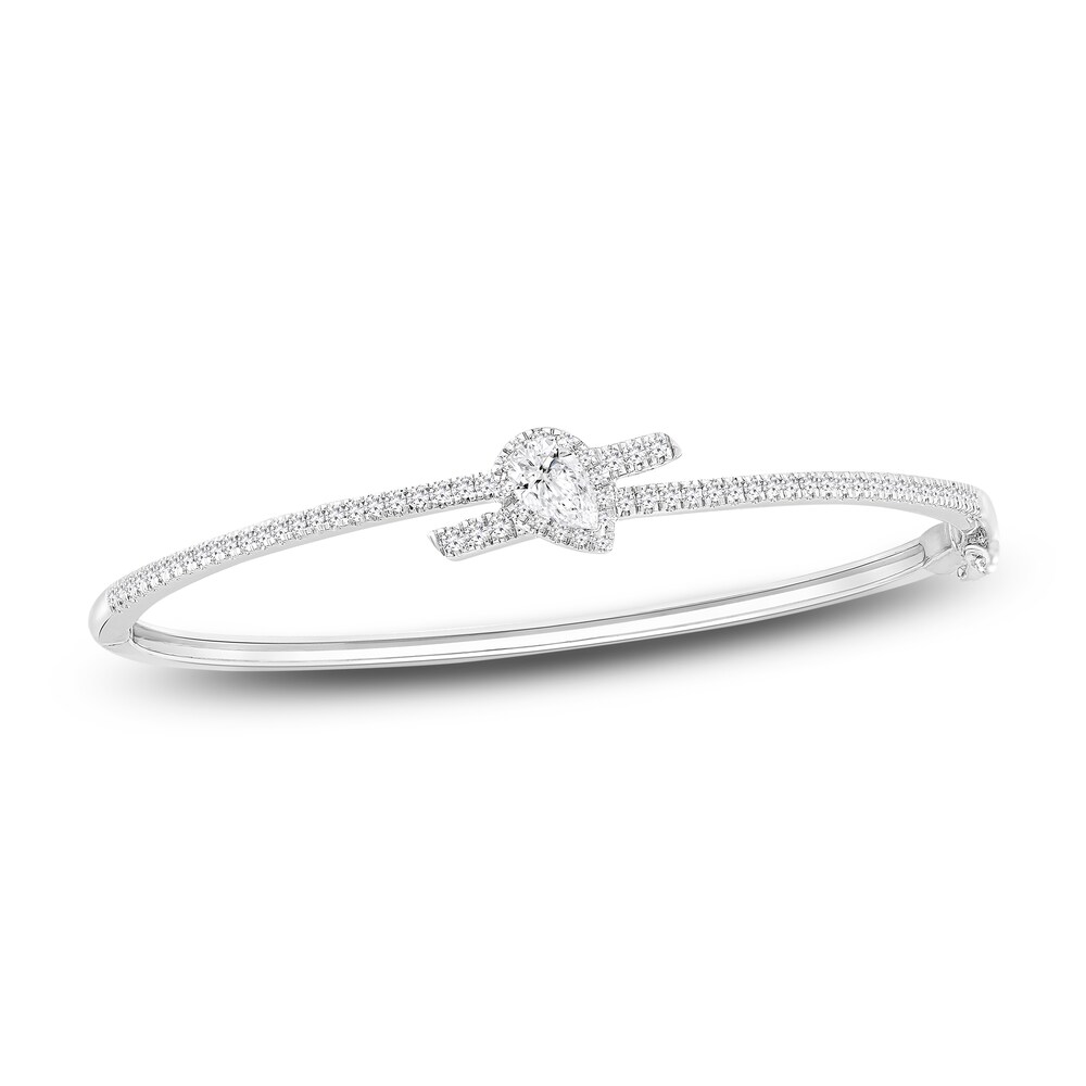 Diamond Bangle Bracelet 1 ct tw Pear/Round 14K White Gold 7.5" x0I3WILG