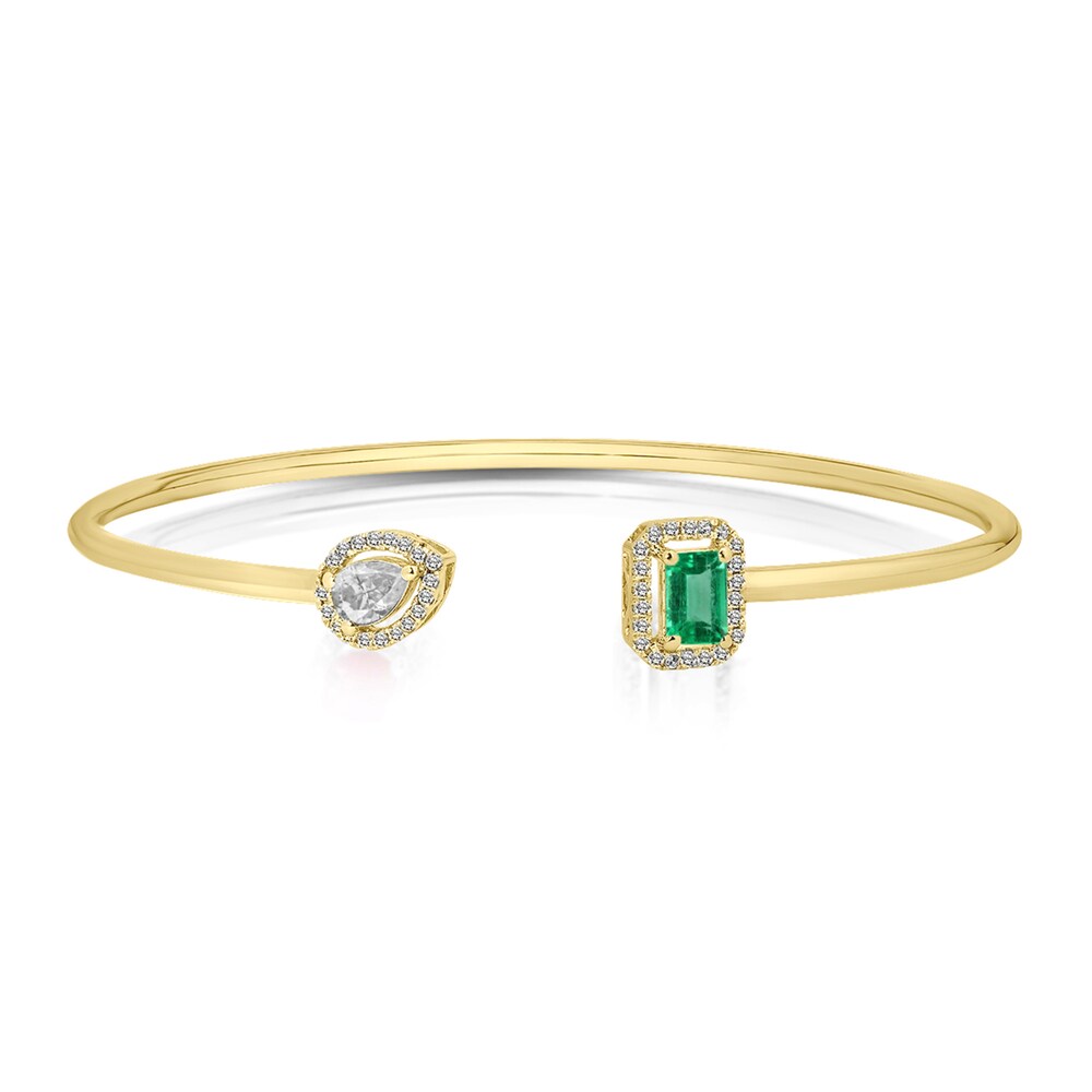 Lab-Created Emerald & Lab-Created White Sapphire Bangle Bracelet 10K Yellow Gold/Stainless Steel x5N1EZeJ