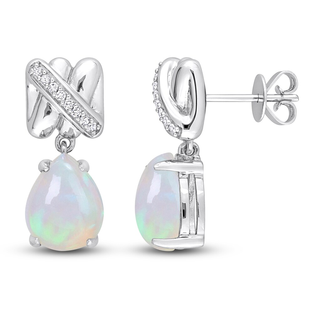 Natural Blue Opal Dangle Earrings 1/15 ct tw Diamonds 14K White Gold xFa5QgKF