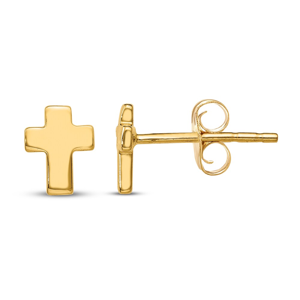 Cross Stud Earrings 14K Yellow Gold xHoAaK5W