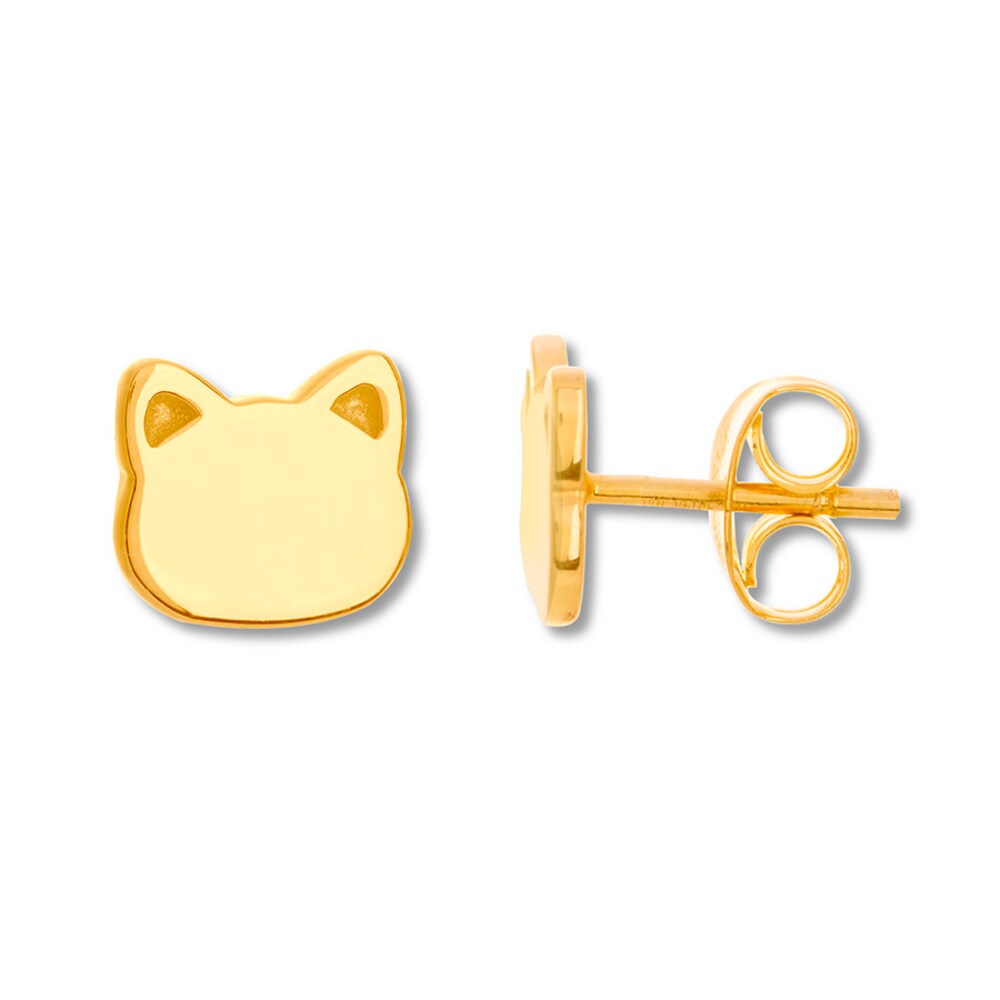 Cat Stud Earrings 14K Yellow Gold xRzSfdXp