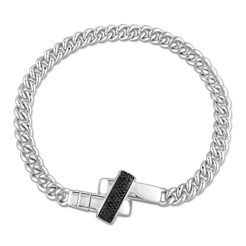 Men's Black Diamond Bracelet 1/3 ct tw Round Sterling Silver xZ3714jr