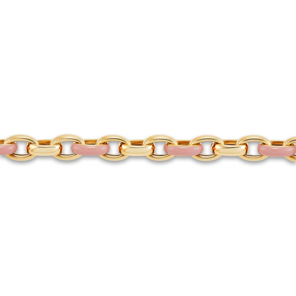 Italia D\'Oro Oval Link Bracelet Pink Enamel 14K Yellow Gold 7.5\" xoPzCklm