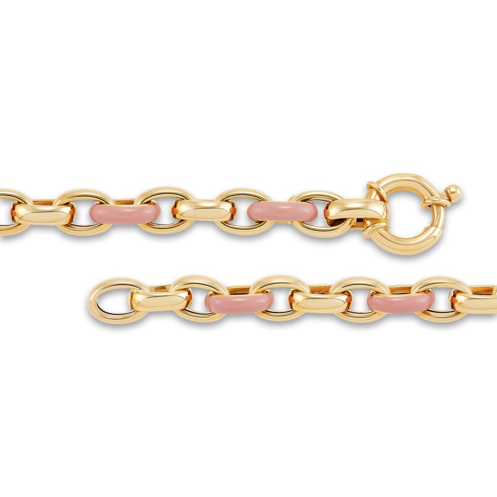 Italia D\'Oro Oval Link Bracelet Pink Enamel 14K Yellow Gold 7.5\" xoPzCklm