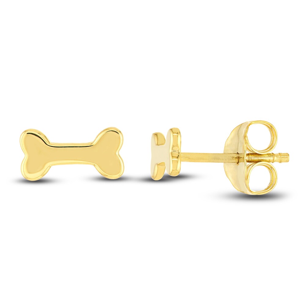 Dog Bone Stud Earrings 14K Yellow Gold xx2ljWKG