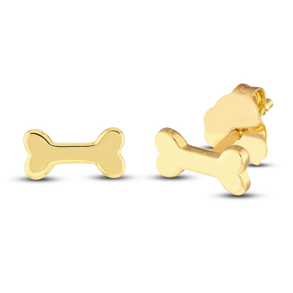 Dog Bone Stud Earrings 14K Yellow Gold xx2ljWKG