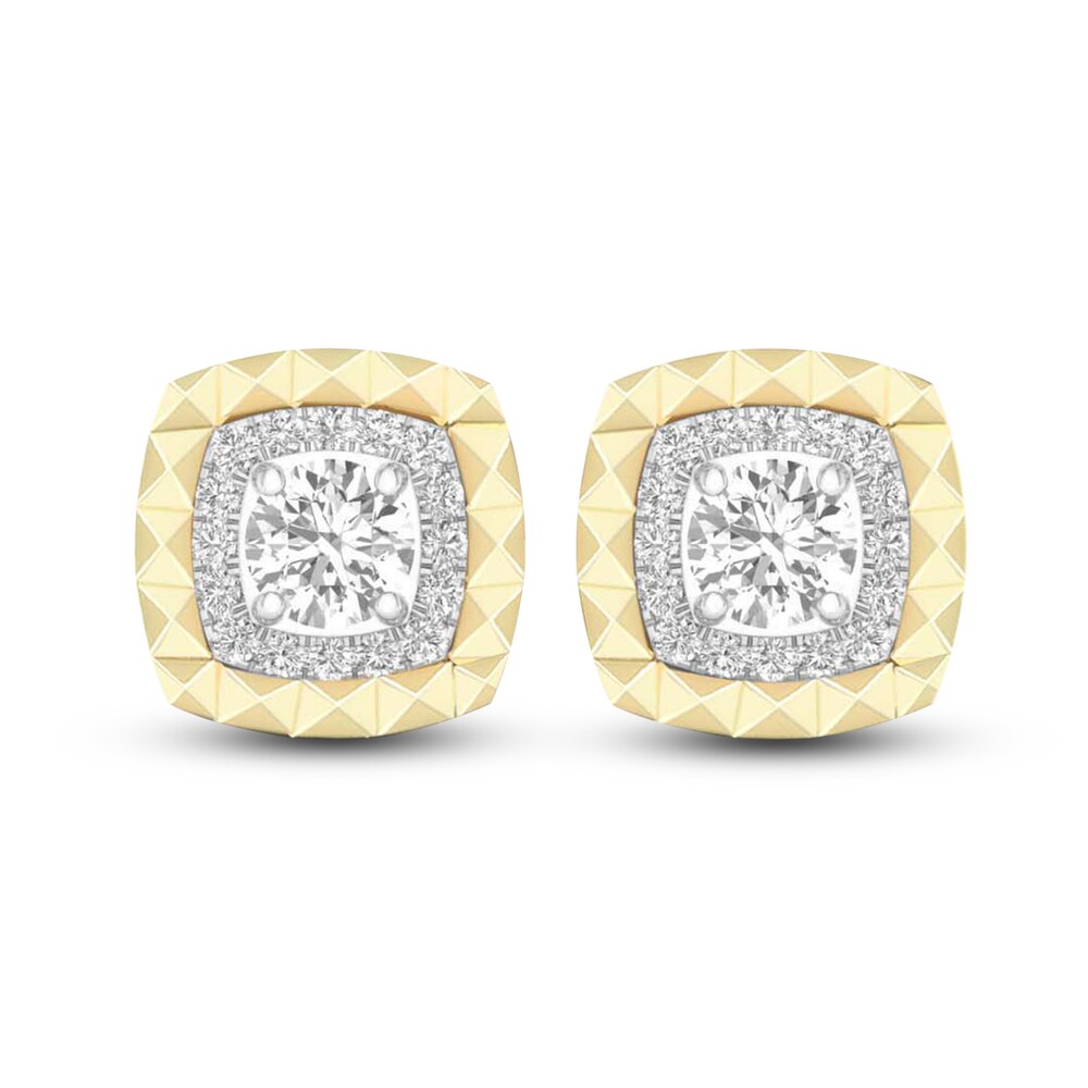 Men's Lab-Created Diamond Stud Earrings 2 ct tw Round 14K Yellow Gold xxVDJZHs