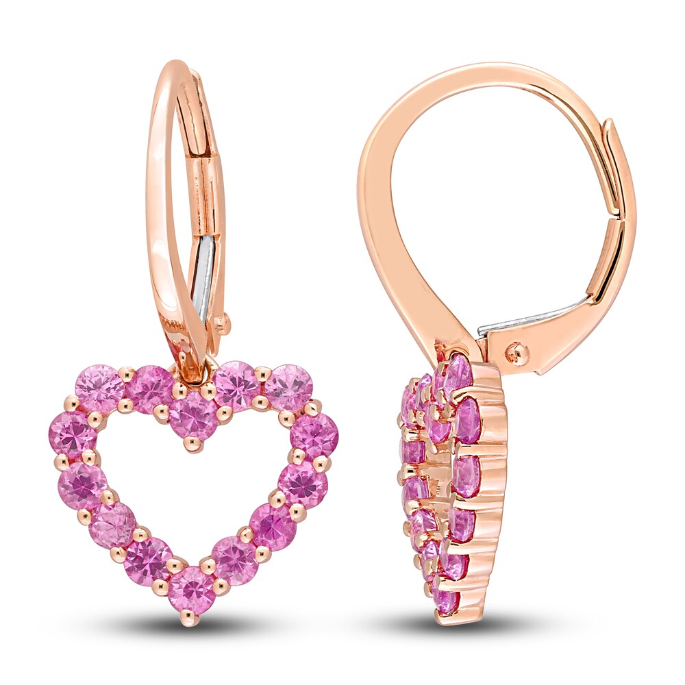 Natural Pink Sapphire Heart Dangle Earrings 10K Rose Gold xycSLZkk