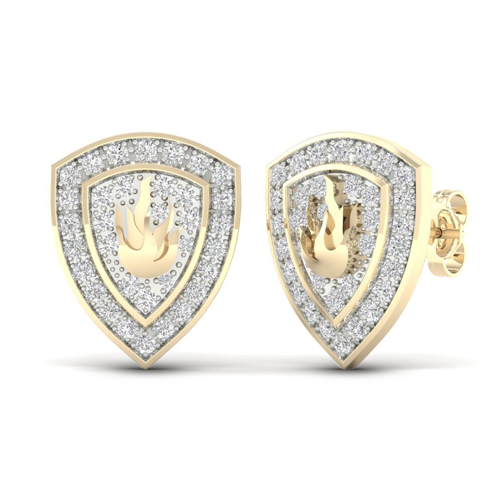 Men\'s Diamond Fire Stud Earrings 1/5 ct tw Round 10K Yellow Gold y3XWPdvJ
