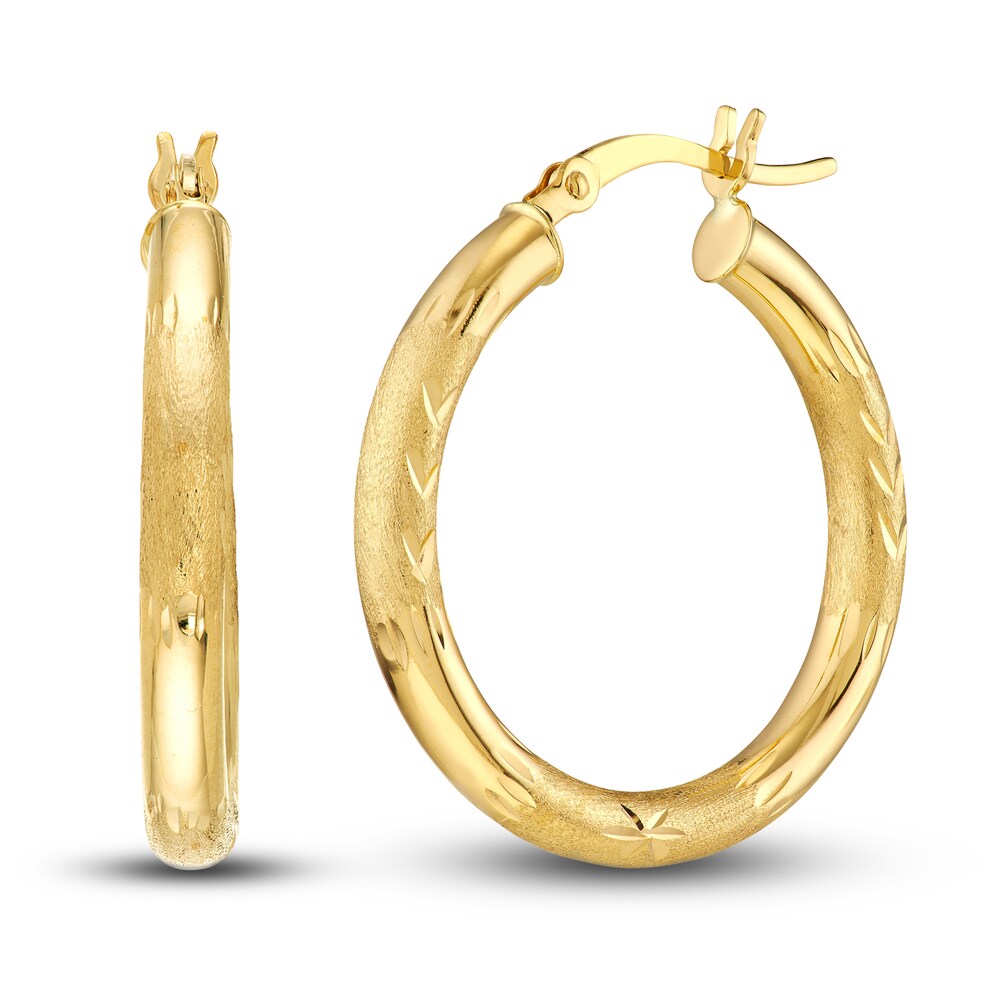 Diamond-Cut Floral Hoop Earrings 14K Yellow Gold 25mm y5Uhlaym