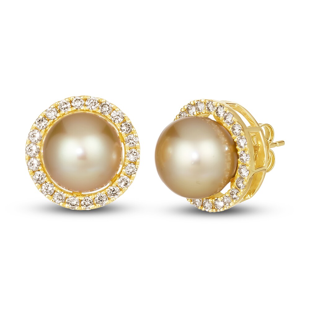 Le Vian Cultured South Sea Pearl Earrings 3/4 ct tw Diamonds 14K Honey Gold y7r4eFV9
