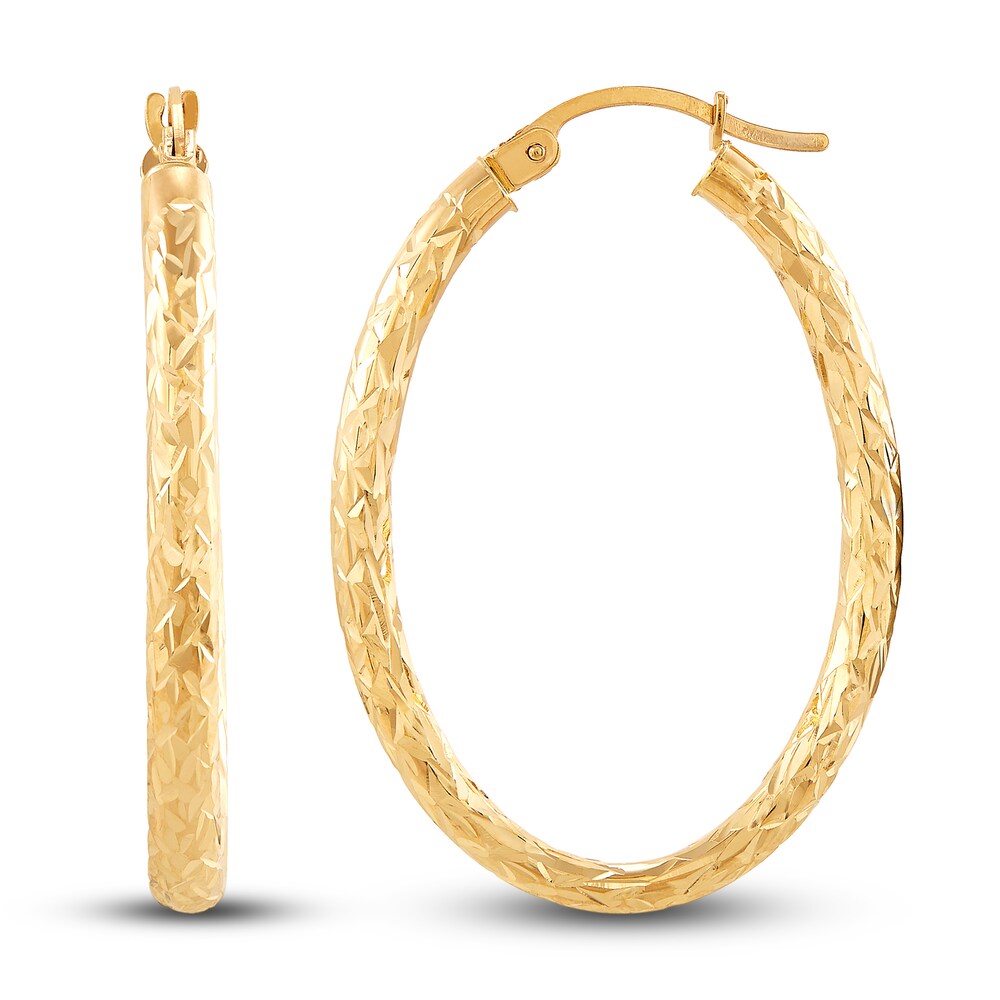 Diamond-Cut Oval Tube Hoop Earrings 14K Yellow Gold yB7r9guB