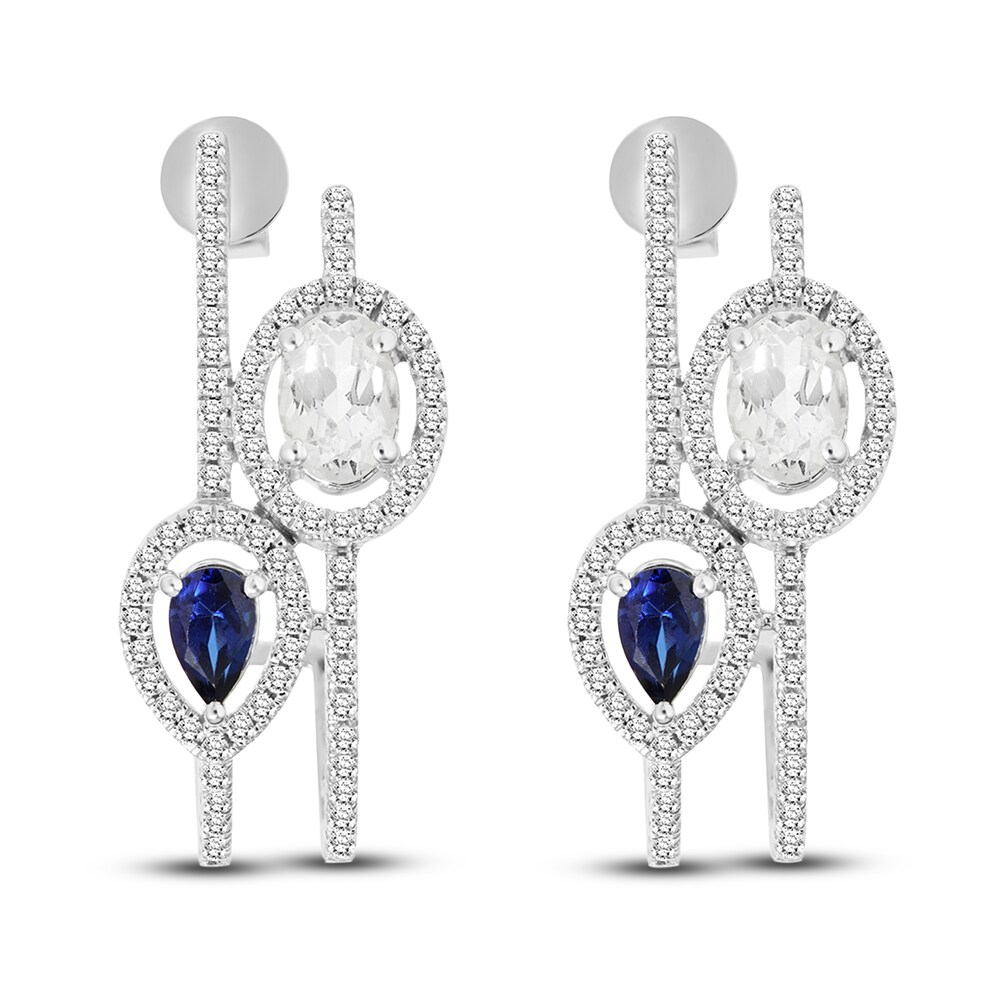 Lab-Created Blue Sapphire & Lab-Created White Sapphire Earrings 10K White Gold yD6wzbHE