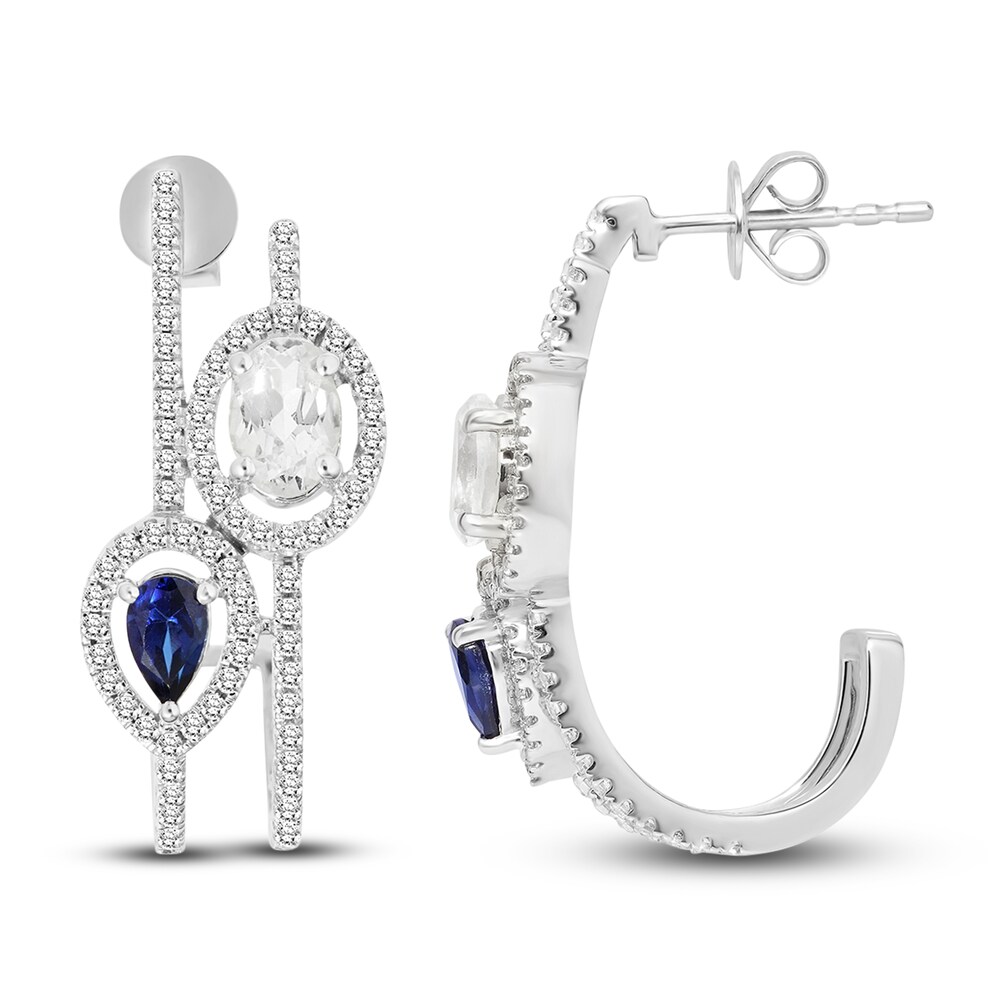 Lab-Created Blue Sapphire & Lab-Created White Sapphire Earrings 10K White Gold yD6wzbHE