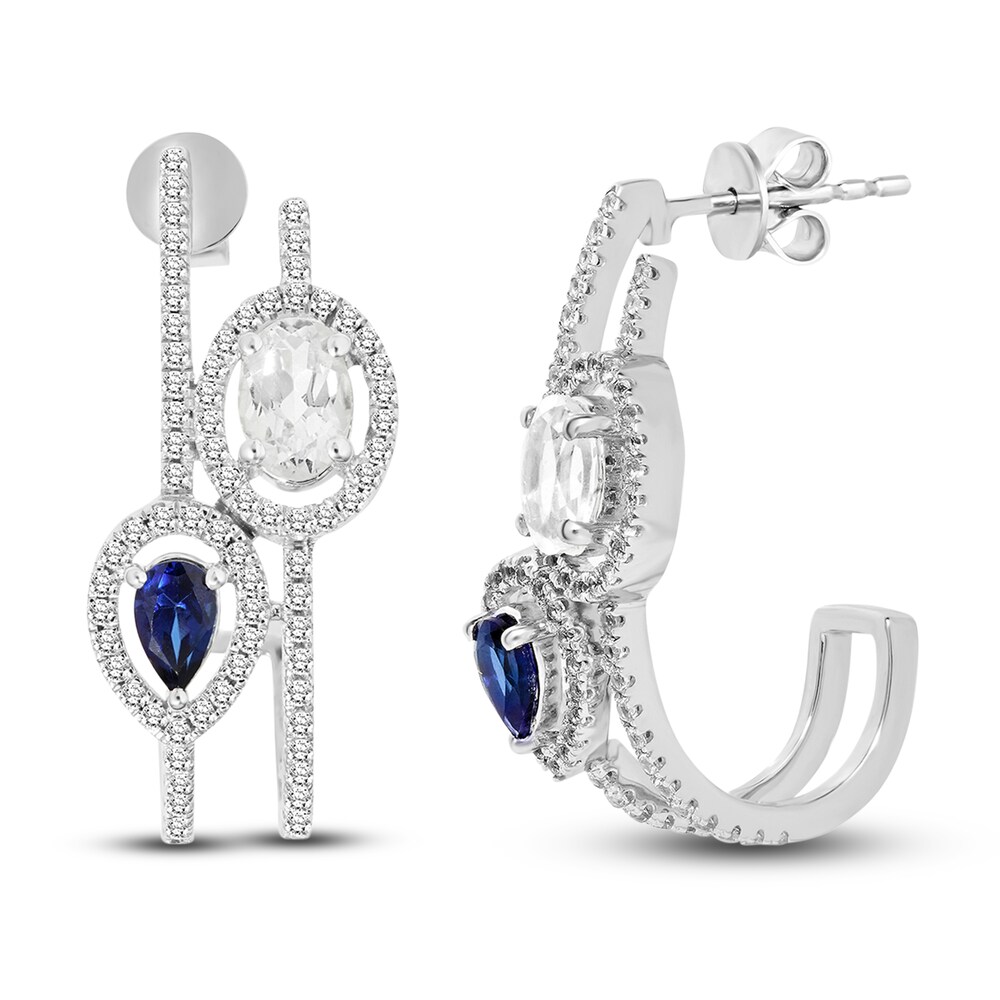 Lab-Created Blue Sapphire & Lab-Created White Sapphire Earrings 10K White Gold yD6wzbHE