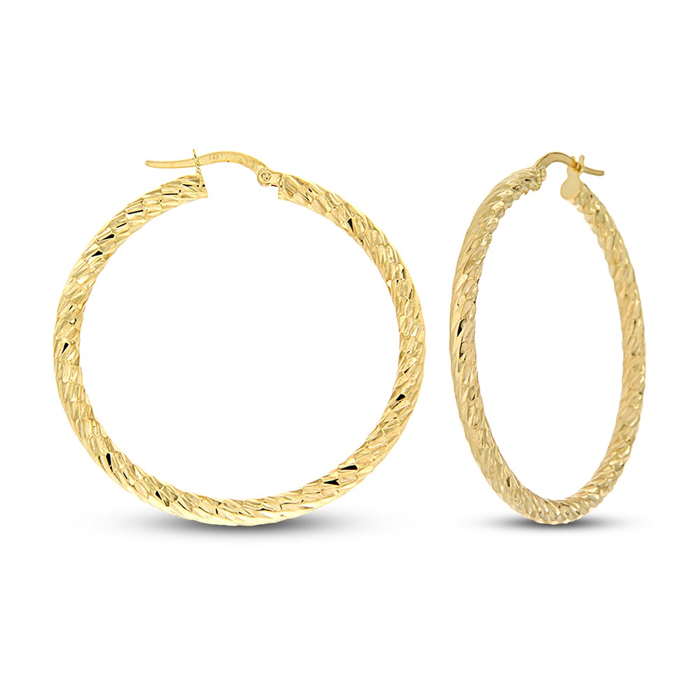 Patterned Hoop Earrings 14K Yellow Gold yEPh4WXP