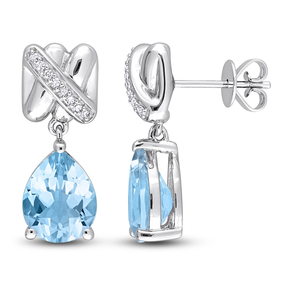 Natural Blue Topaz Earrings 1/15 ct tw Diamonds 14K White Gold yJ4aFlrl