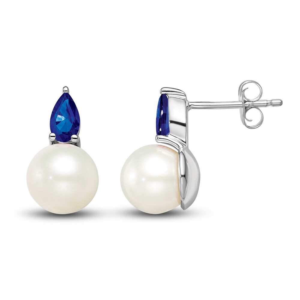 Cultured Freshwater Pearl & Natural Blue Sapphire Stud Earrings 14K White Gold yObXstMf