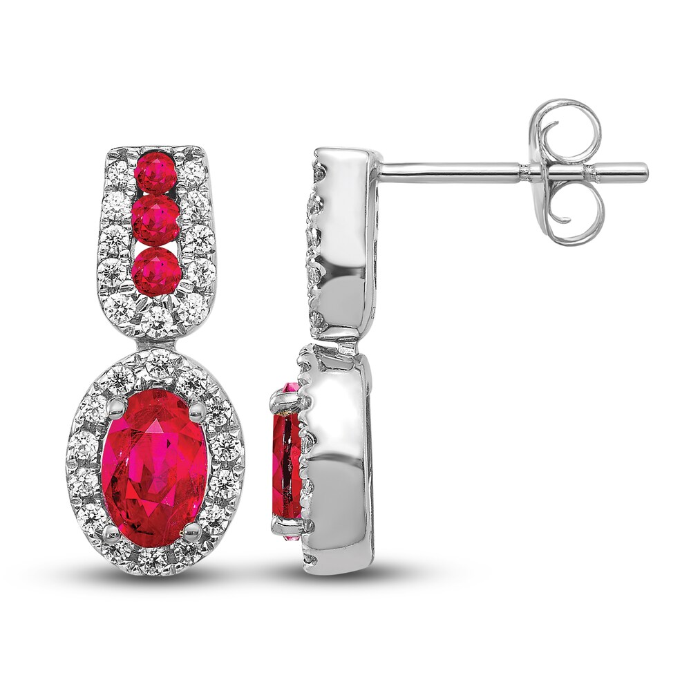 Natural Ruby Dangle Earrings 1/3 ct tw Diamonds 14K White Gold yQcZwBYV