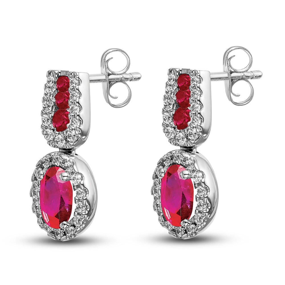 Natural Ruby Dangle Earrings 1/3 ct tw Diamonds 14K White Gold yQcZwBYV