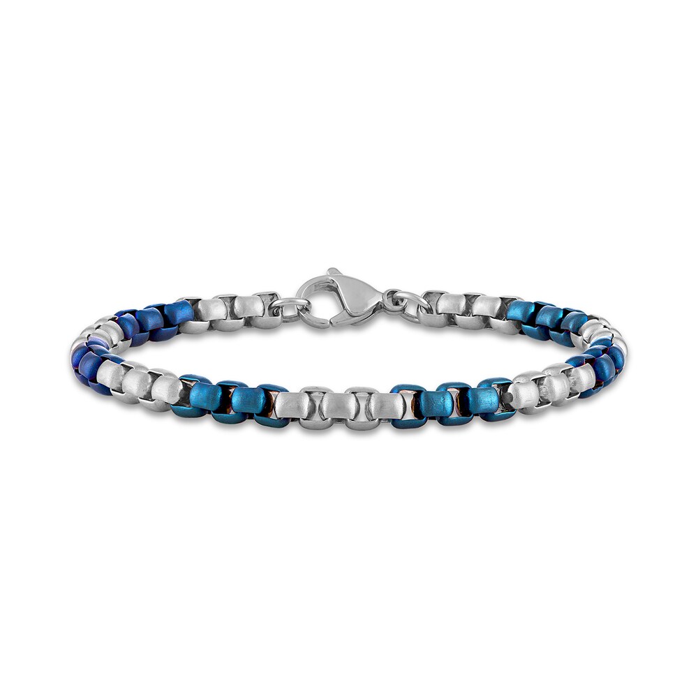 Men's Box Chain Bracelet Blue Ion-Plated Stainless Steel yUpiPpcs