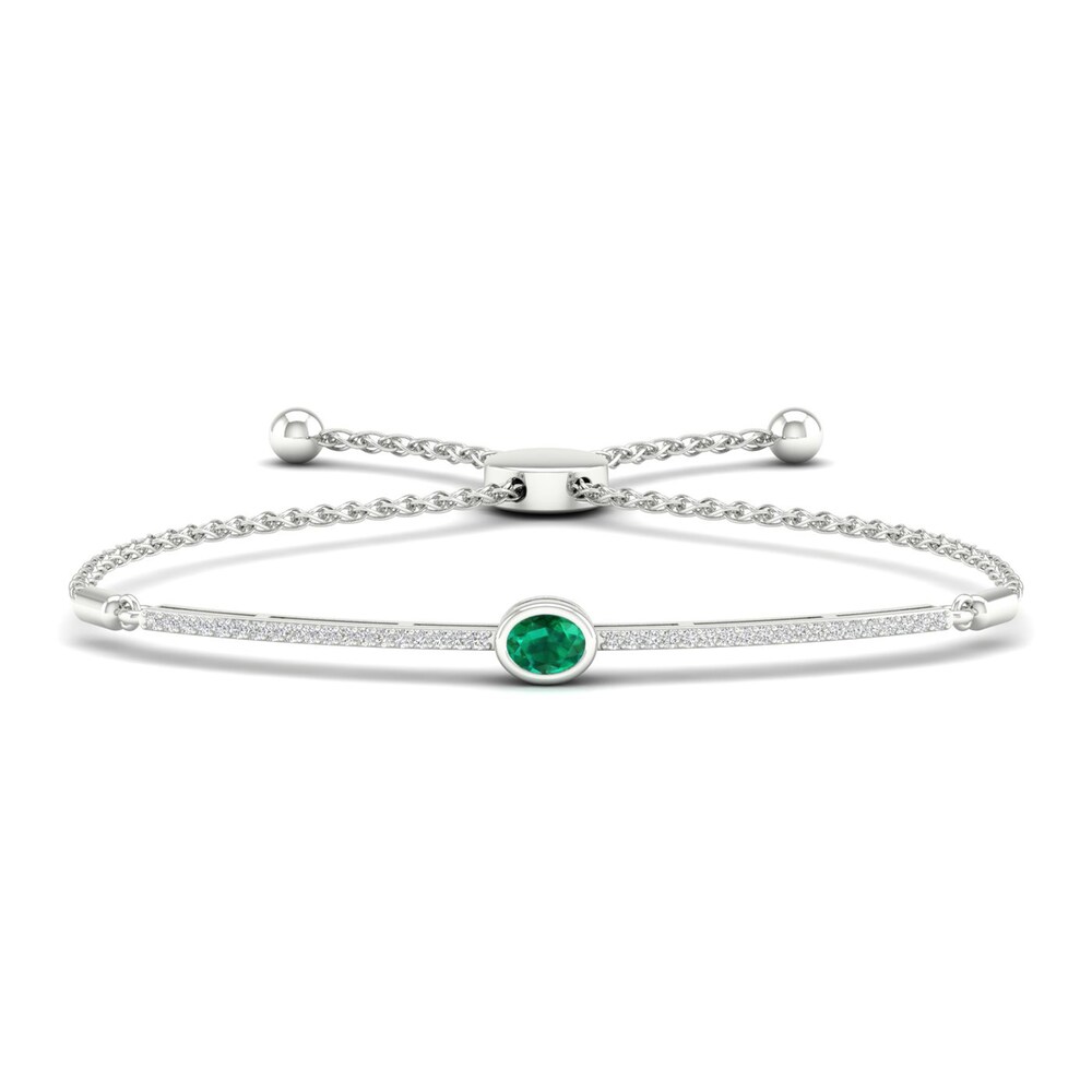 Natural Emerald Bolo Bracelet 1/6 ct tw Diamonds 10K White Gold yhfAvbrh