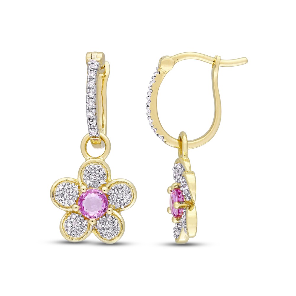 Natural Pink Sapphire Earrings 1/4 ct tw Diamonds 14K Yellow Gold ysPa7CTm