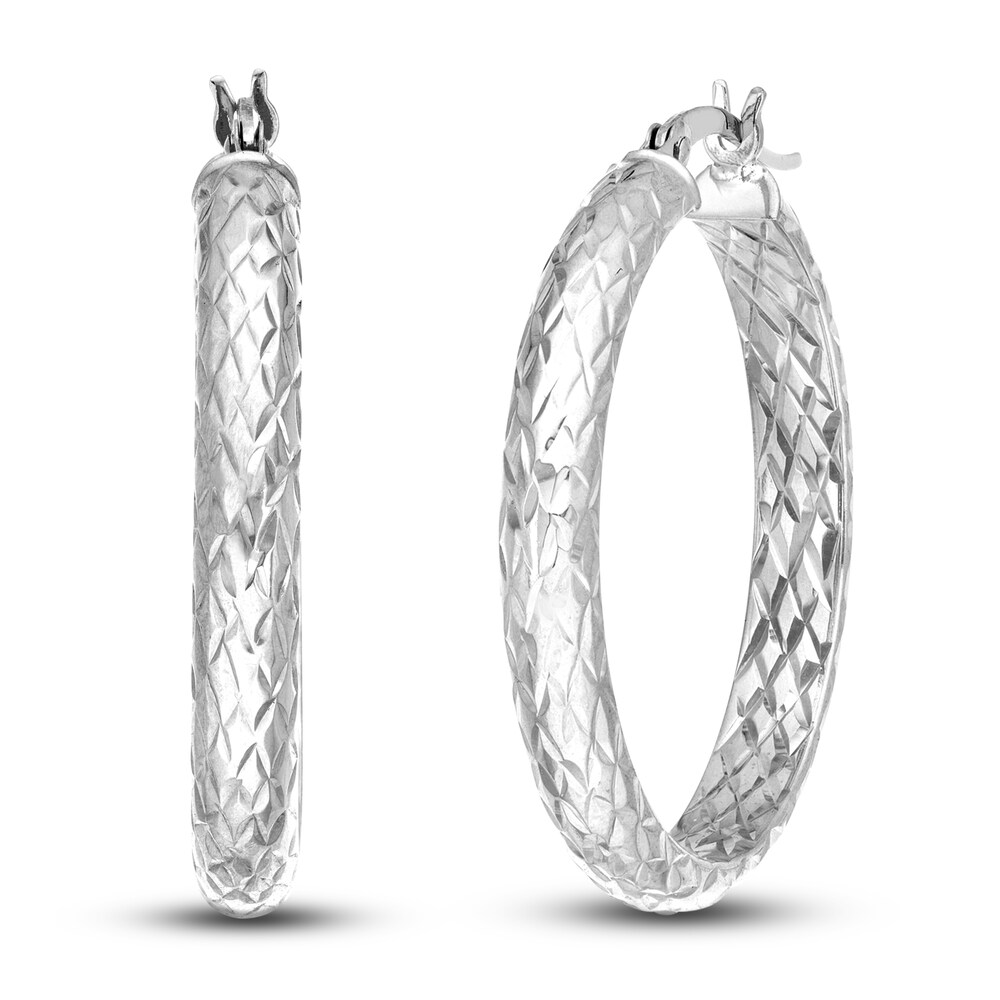 Diamond-Cut In/Out Hoop Earrings 14K White Gold 30mm yssfUbwk