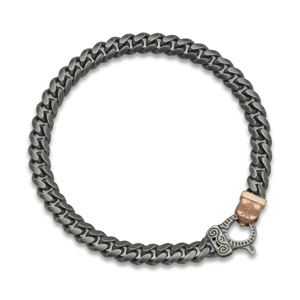 Marco Dal Maso Men's Thin Cuban Link Bracelet Sterling Silver/18K Rose Gold-Plated 8" z1iDMU7a