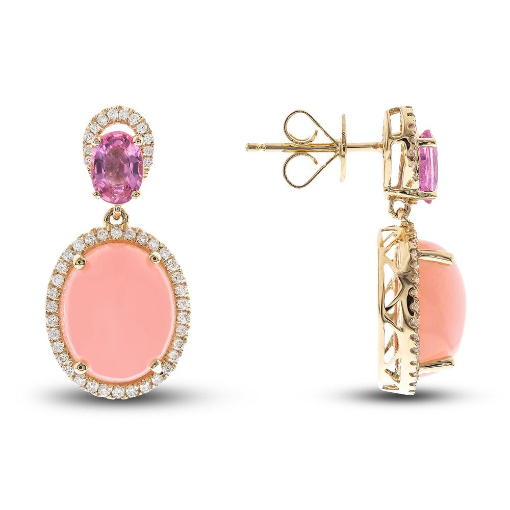 Natural Opal & Natural Pink Sapphire Dangle Earrings 1/3 ct tw Diamonds 14K Yellow Gold z51suv1X