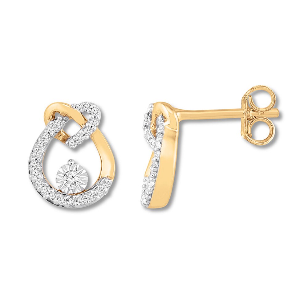 Diamond Knot Earrings 1/6 ct tw Round-cut 10K Yellow Gold z6Ylksat [z6Ylksat]
