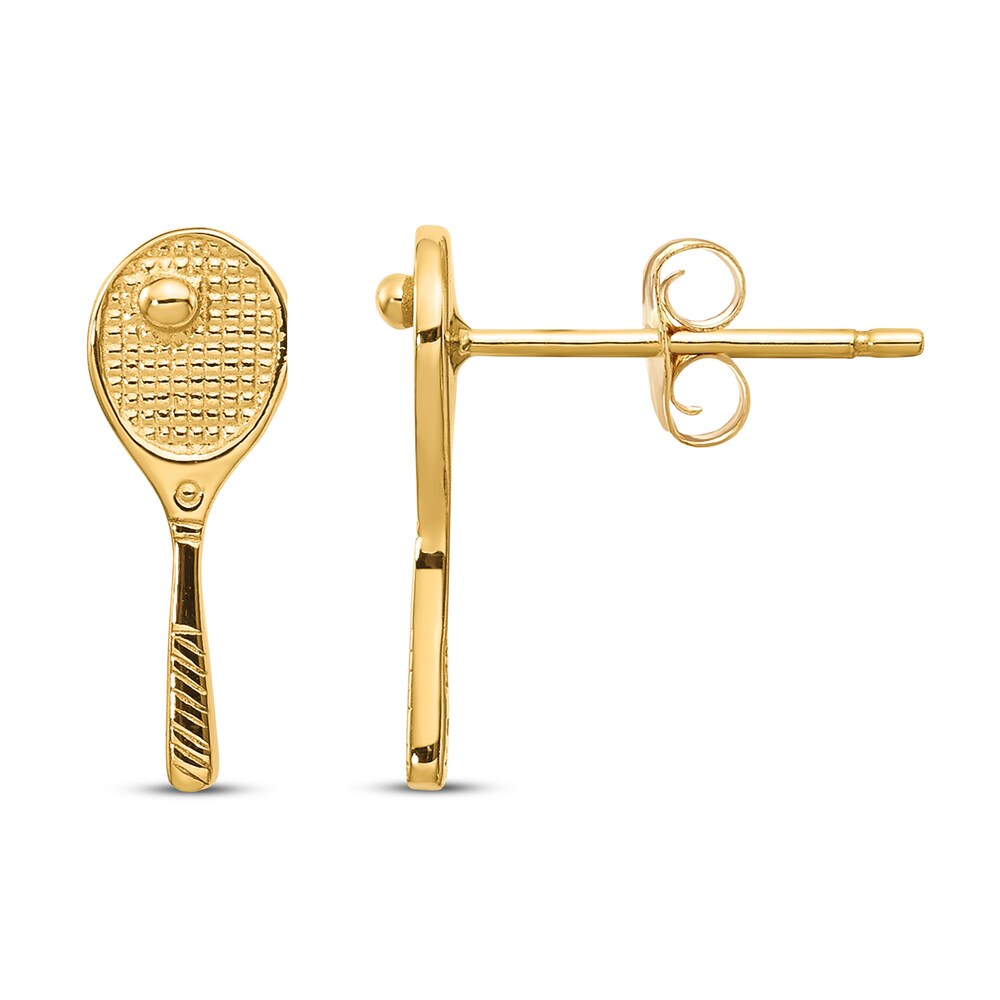 Mini Tennis Racquet w/Ball Post Earrings 14K Yellow Gold zEGhnxYH