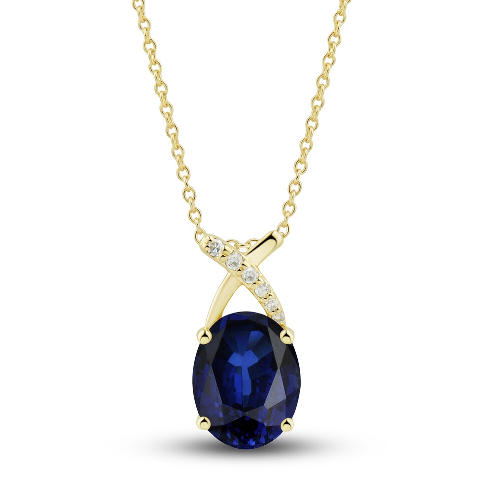 Lab-Created Blue Sapphire Ring, Earring & Necklace Set 1/5 ct tw Diamonds 10K Yellow Gold zL76OZvC