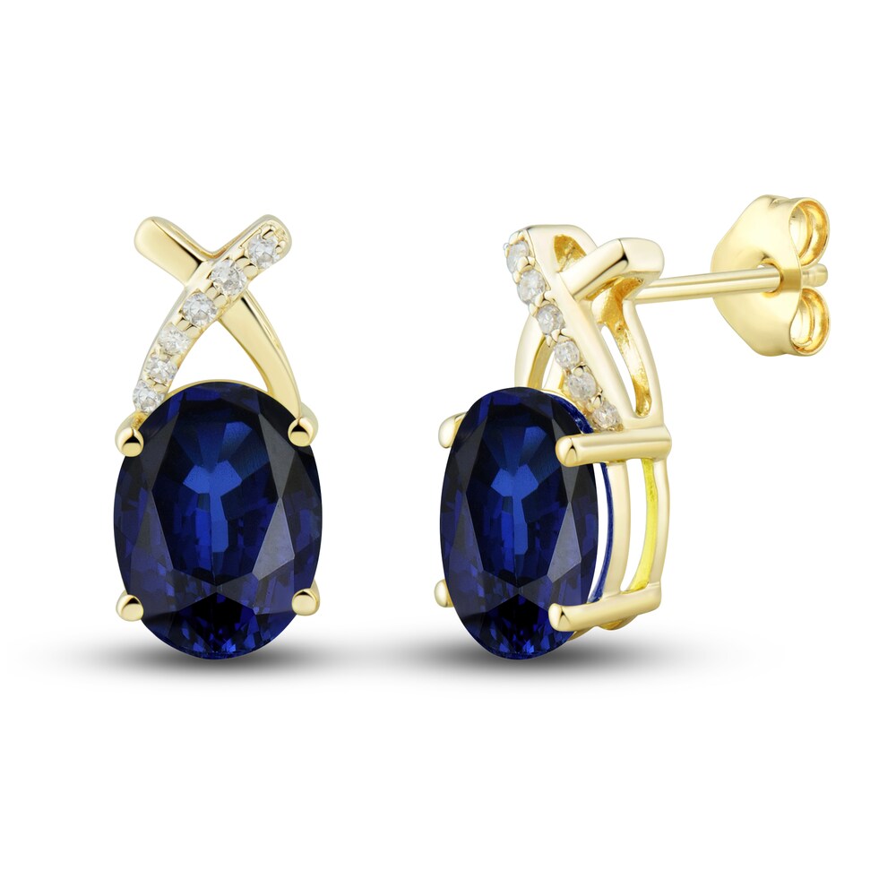 Lab-Created Blue Sapphire Ring, Earring & Necklace Set 1/5 ct tw Diamonds 10K Yellow Gold zL76OZvC