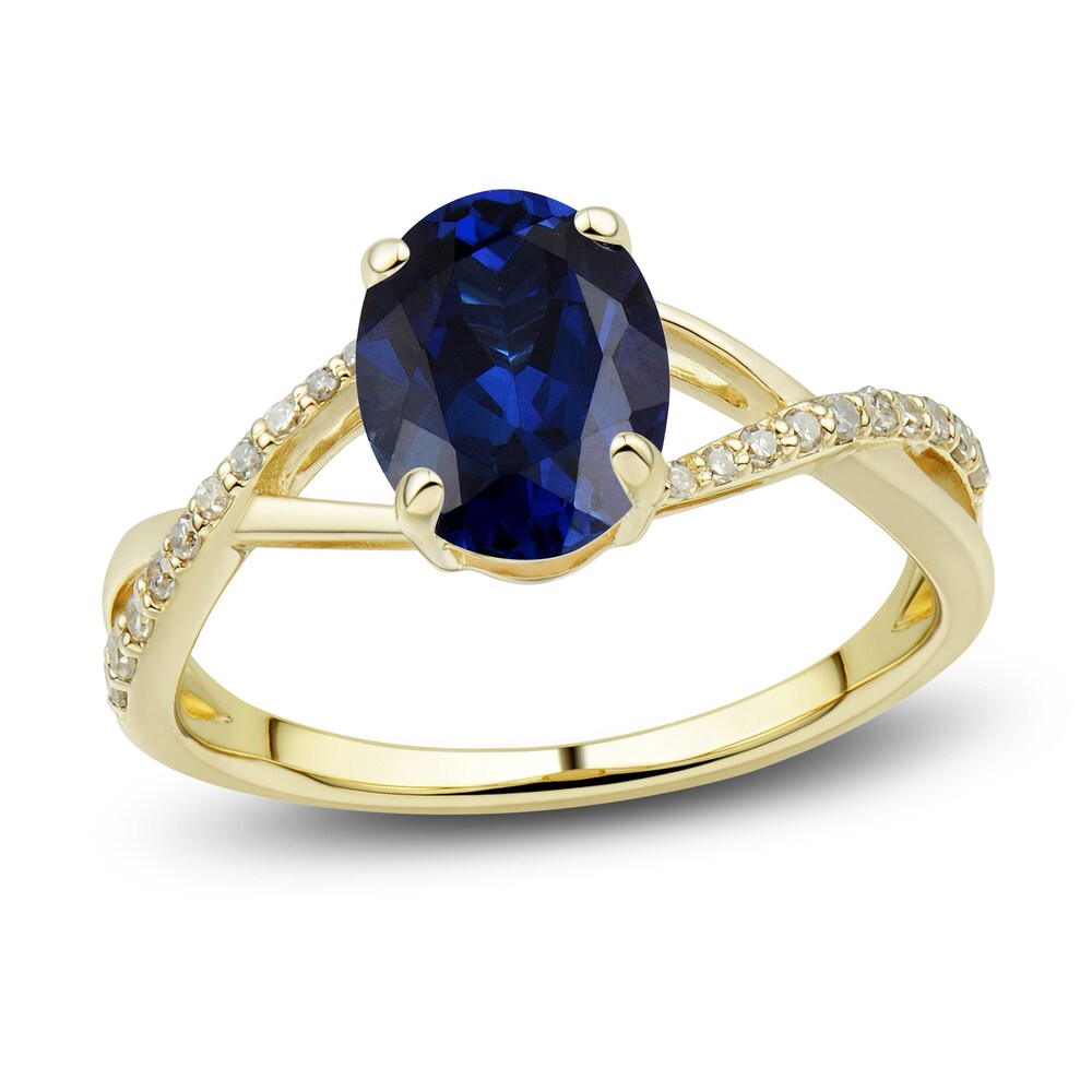Lab-Created Blue Sapphire Ring, Earring & Necklace Set 1/5 ct tw Diamonds 10K Yellow Gold zL76OZvC