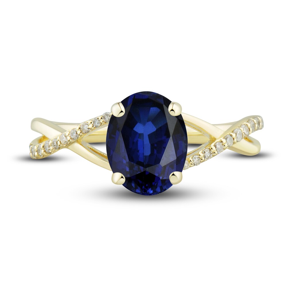 Lab-Created Blue Sapphire Ring, Earring & Necklace Set 1/5 ct tw Diamonds 10K Yellow Gold zL76OZvC