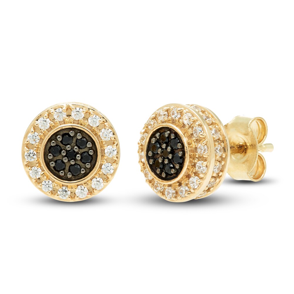 Men\'s Black Diamond Stud Earrings 1/2 ct tw Round 10K Yellow Gold zTmPabXl