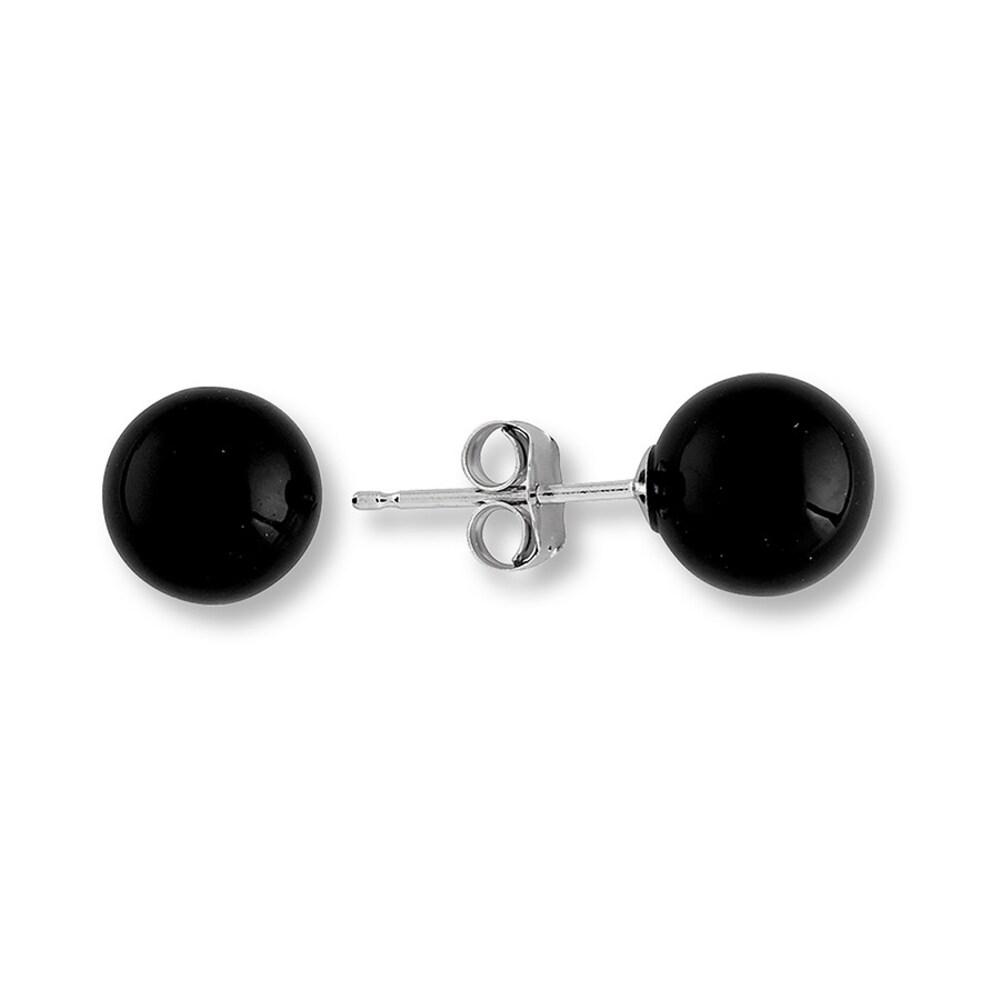 Onyx Bead Earrings 14K White Gold zUINLBEx