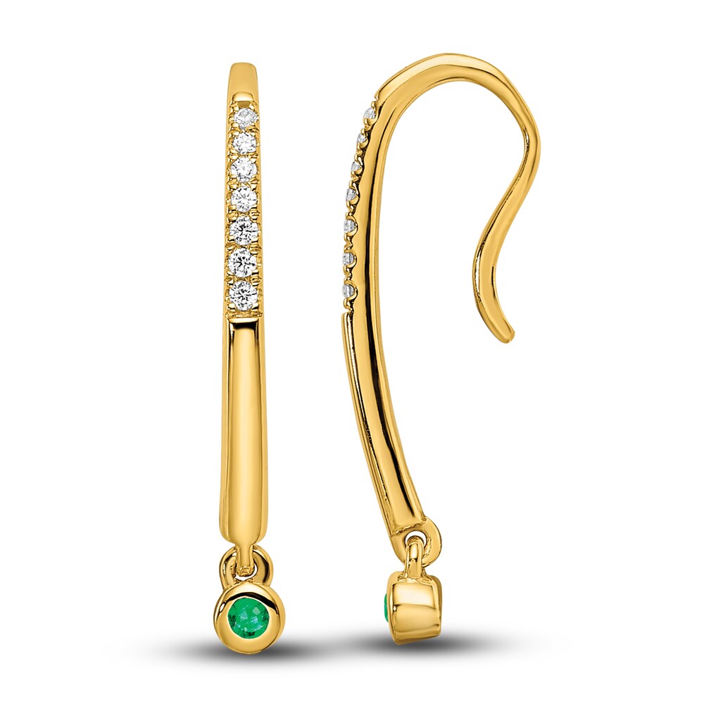 Natural Emerald Drop Earrings 1/20 ct tw Diamonds 14K Yellow Gold zgBSZ4sA