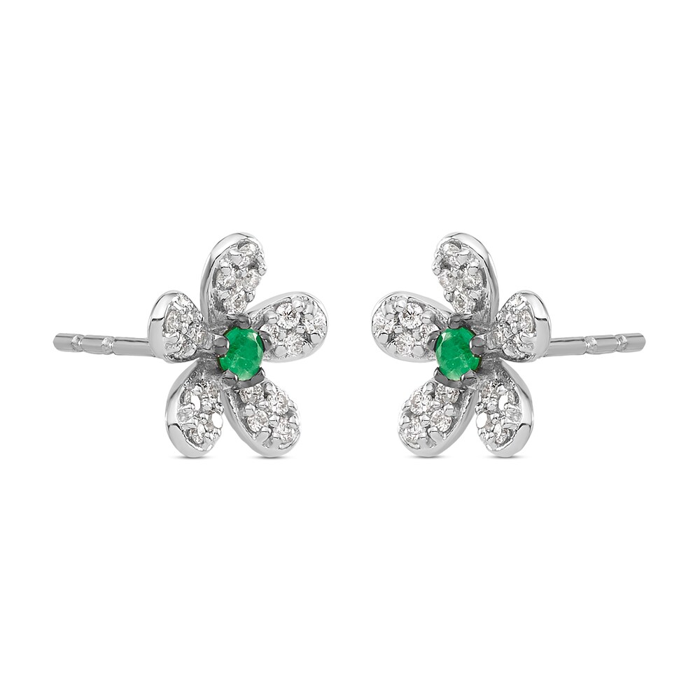Natural Emerald Stud Earrings 1/6 ct tw Diamonds Round 14K White Gold zgIk1X5W