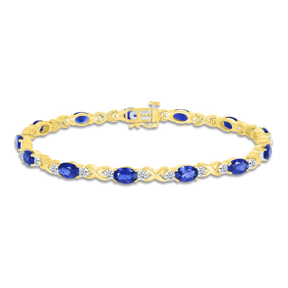 Lab-Created Sapphire Bracelet Blue/White 10K Yellow Gold zjAblpNR